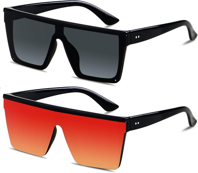LYZOIT Square Oversized Sunglasses for Women Men Big Flat Top Fashion Shield Large UV Protection Rimless Shades - Image 1